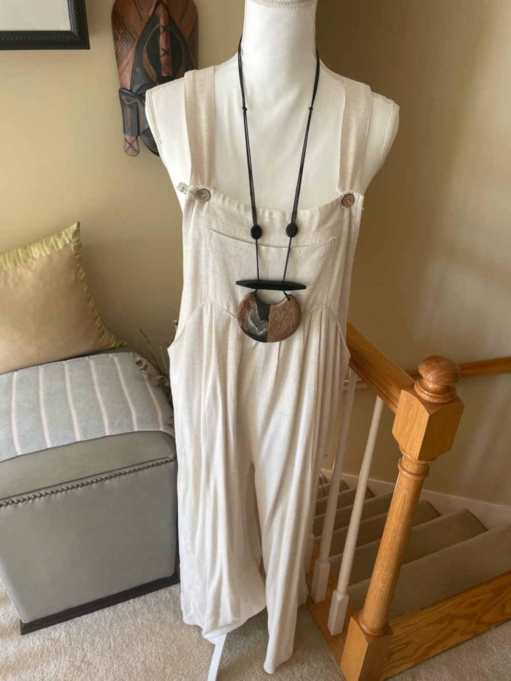 1.4.3. Story by Line Up Cream Linen Textured Jumpsuit- EUC - Picture 3 of 12